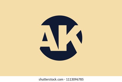 AK KA A K Uppercase Circular Letter Initial Logo Design Template Vector Illustration