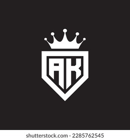 AK- oder KA-Logo-Symbol-Schild mit Kronform-Design, Vektorgrafik