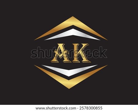 AK Letter company name vector logo design ,AK logo design icon, 
AK letter abstract golden and silver gradient logo design.