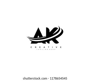 AK Letter Creative Modern Monogram Three Black Swoosh Design Logo