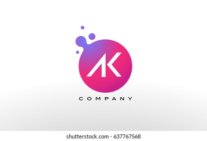 AK Letter Dots Logo Design with Creative Trendy Bubbles and Purple Magenta Colors.