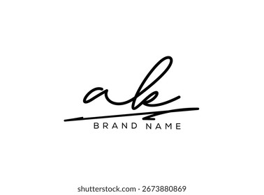 AK Brief elegante kursive Schönheit Handschrift Logo.