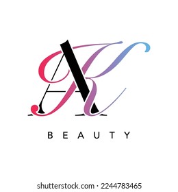 AK Letter Icon Vector Design with Creative Cut and Colorful Logo with Serif Font and Script Style