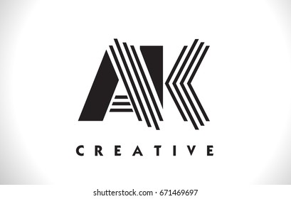 AK Letter Logo With Black Lines Design. Line Letter Symbol Vector Illustration