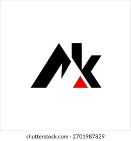 Diseño del logotipo de la letra AK con el concepto del peligro de la punta de un iceberg.