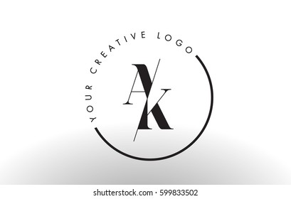 AK Letter Logo Design with Creative Intersected and Cutted Serif Font.