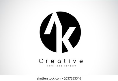 AK Letter Logo Design inside a Black Circle. Creative Lettering Logo Vector Illustration.