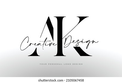 AK Letter Logo Design with Serif Font. AK Icon Logo with united Creative Lettering Minimalist Vector Illustration