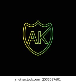 AK letter Logo with Shield, AK shield logo template design