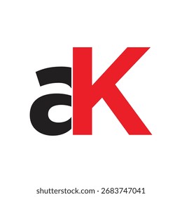 aK Letra Logotipo Vector Monograma Diseño Inicial - Negrita, Minimalista Rojo y Negro Plantilla de Símbolo de Identidad Corporativa con Formas en Contraste