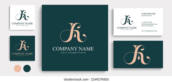 Monograma de letras AK. Elegante logo de lujo de KA. Estilo caligráfico. Identidad corporativa y logotipo personal. Diseño de vectores.