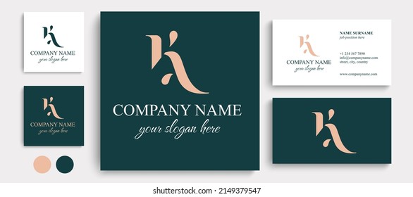 AK-Brief-Monogramm. Elegantes luxuriöses KA Logo. Kalligrafischer Stil. Unternehmensidentität und persönliches Logo. Vektordesign.