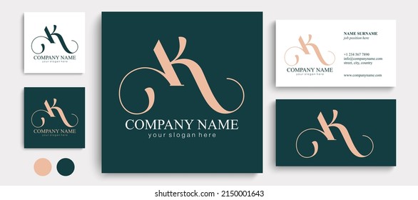 Monograma de letras AK. Elegante logo de lujo. Estilo caligráfico. Identidad corporativa y logotipo personal. Diseño de vectores.