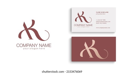 AK letter monogram. Elegant luxury logo. Calligraphic style. Corporate identity and personal logo. Vector design.