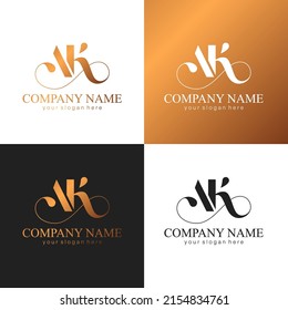 Monograma de letras AK. Elegante logo de lujo. Estilo caligráfico. Identidad corporativa y logotipo personal. Diseño de vectores.