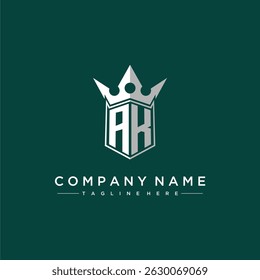 Logotipo inicial del monograma de la letra de AK para el diseño del escudo y de la corona