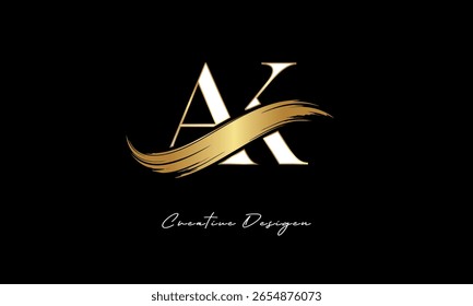 Logotipo del monograma de la letra de AK – marca elegante de la letra del trazo del cepillo del oro para la marca de lujo, moda, diseño de la identidad de la boutique Premium
