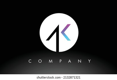 Logo de AK.  Vector de diseño de letras con colores morado y negro.