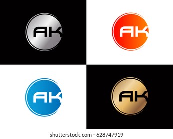 Ak Logo. Letter Design Vector with Red and Black Gold, Silver Colors

