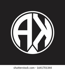 AK Logo monogram circle with piece ribbon style on black background