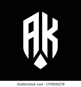 monograma de logotipo ak con plantilla de diseño de estilo de escudo emblemático