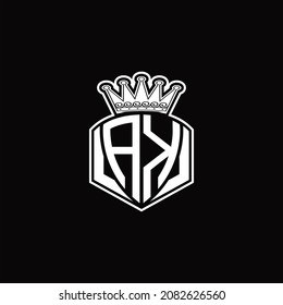 AK Logo-Monogramm mit luxuriöser Emblechform und Krondesign-Vorlage auf schwarzem Hintergrund