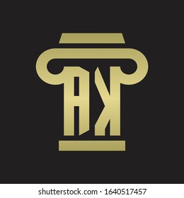 AK Logo monogram with pillar style design template with gold colors