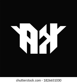 AK-Logo-Monogramm mit einer einzigen Flügel-Design-Vorlage auf schwarzem Hintergrund