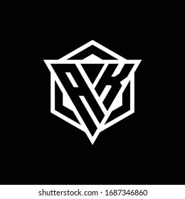 AK-Logo-Monogramm mit Dreieck- und Sechskantform einzeln auf schwarz-weißem Hintergrund