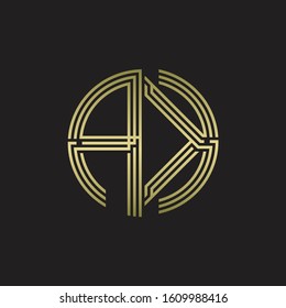 AK Logo monogram triple ribbon style line design template isolated with gold color