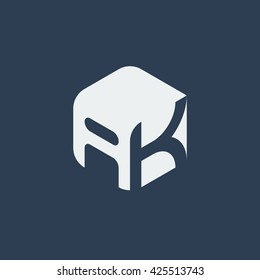 AK Logo.. Vector Graphic Business Branding Letter Element Illustration. Cube Negative Space Design. Dark Background