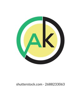AK Monogram Logo Design - Símbolo moderno de la marca de letras en el círculo segmentado, ícono vibrante del Vector inicial para la marca y la identidad del negocio.