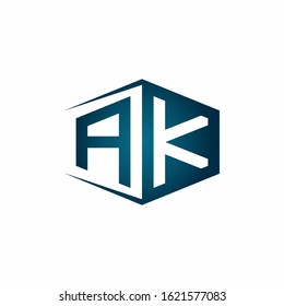 AK monogram logo with hexagon shape and negative space style ribbon design template