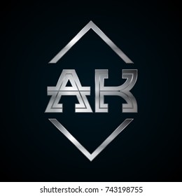 AK Monogram, Metal Logo, Silver Logo
