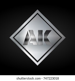 AK Monogram, Silver Logo, Metal Logo, Luxury, Elegant, Abstract, square