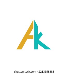 Logo del vector monograma AK. Logo basado en triángulo de color naranja y azul. Logo para marca personal, empresa, producto, evento, inicial y organización.
