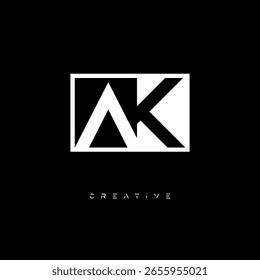 Monograma de espacio negativo AK: logotipo minimalista de marca de letras en blanco y negro para marcas creativas, identidad de moda y conceptos de diseño modernos
