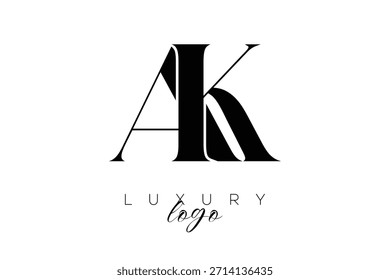 Logotipo de tipografia de monograma de letra serifa AK para identidade de marca premium elegante