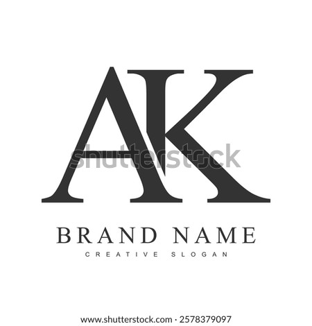 AK trendy logotype template. Initial letter a and k classic font style. Creative logo for company name or identity. Vector illustration.