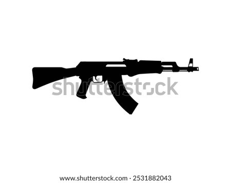 AK47 gun silhouette vector on white background, Black silhouette gun. Vector illustration, Ak47 icon, Kalashnikov black silhouette