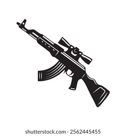 ak47 gun vector design. fn fal gun. Gun silhouette on a white backing. rifle isolated on white.