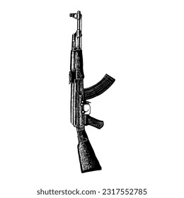 Vector de dibujo manual AK47 aislado en fondo blanco.