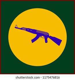 AK47 icon. Machine gun blue silhouette. Vector illustration.