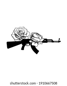 Ak47 Tattoo Design Beautiful Rose Flowers Stock Vector (Royalty Free ...