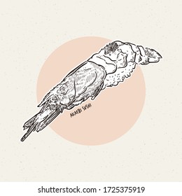 aka ebi sushi, hand draw sketch vector.