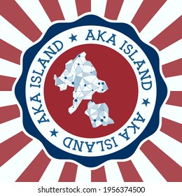 Aka Island Badge. Round logo of the island with a triangular mesh map and radial rays. EPS10 Vector.