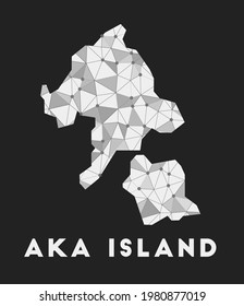 Aka Island - communication network map. Aka Island trendy geometric design on a dark background. Technology, internet, network, telecommunication concept. Vector illustration.