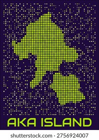 Aka Island dots map. Japan. Digital style boundary shape. Aka Island map and title lime colored square dots with round corners. Awesome Vector Illustration.