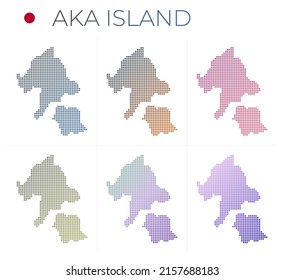 Aka Island dotted map set. Map of Aka in dotted style. Borders of the island filled with beautiful smooth gradient circles. Powerful vector illustration.