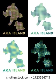 Mapa de la isla de Aka. Colección del mapa de la isla de Aka en estilo punteado. Ilustración vectorial.